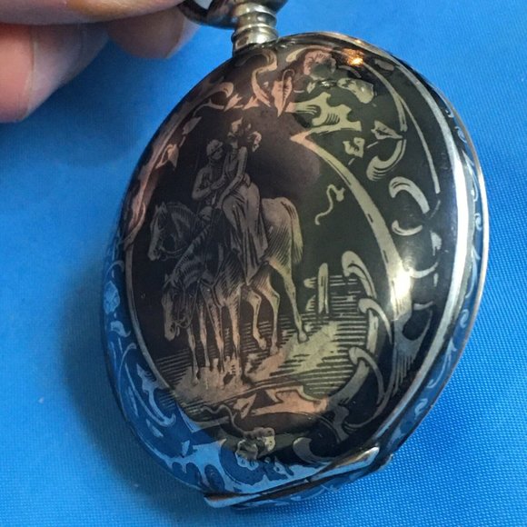 Antique / Vintage Lyst Glashute Niello Lovers Silver Rose Gold Pocket Watch Runs - Picture 4 of 10